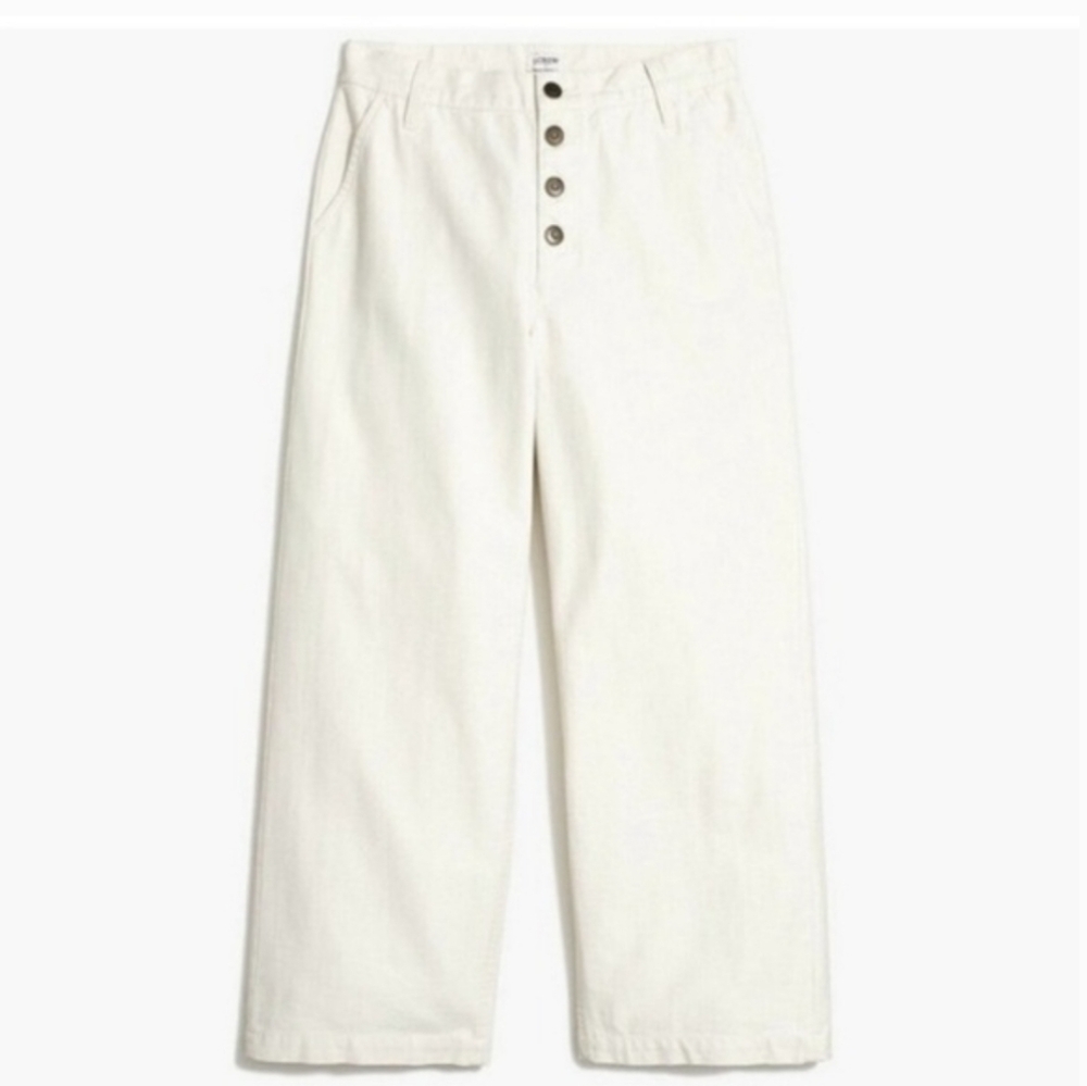 J. Crew Cream Wide-Leg Button-Fly Crop Pants 32